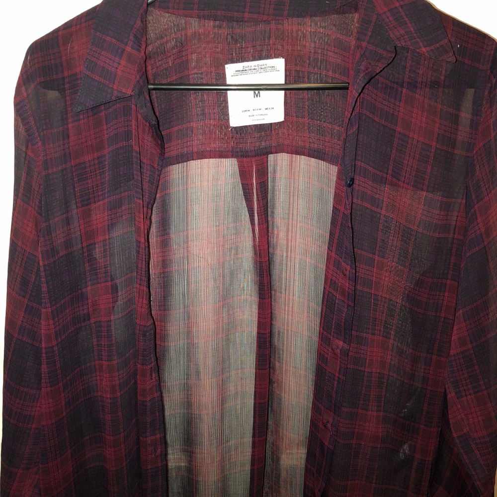 Zara see through chiffon button up